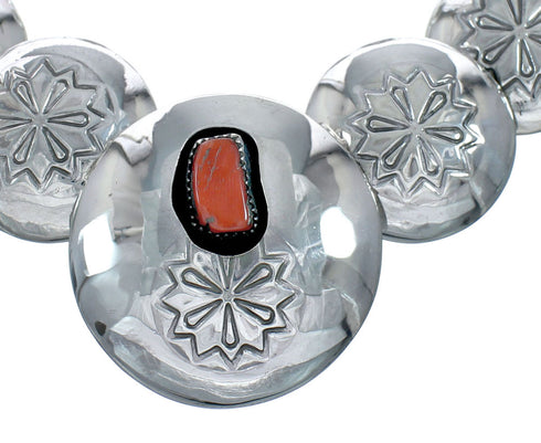 Navajo Reversible Sterling Silver and Coral Necklace Earrings Set SN20290